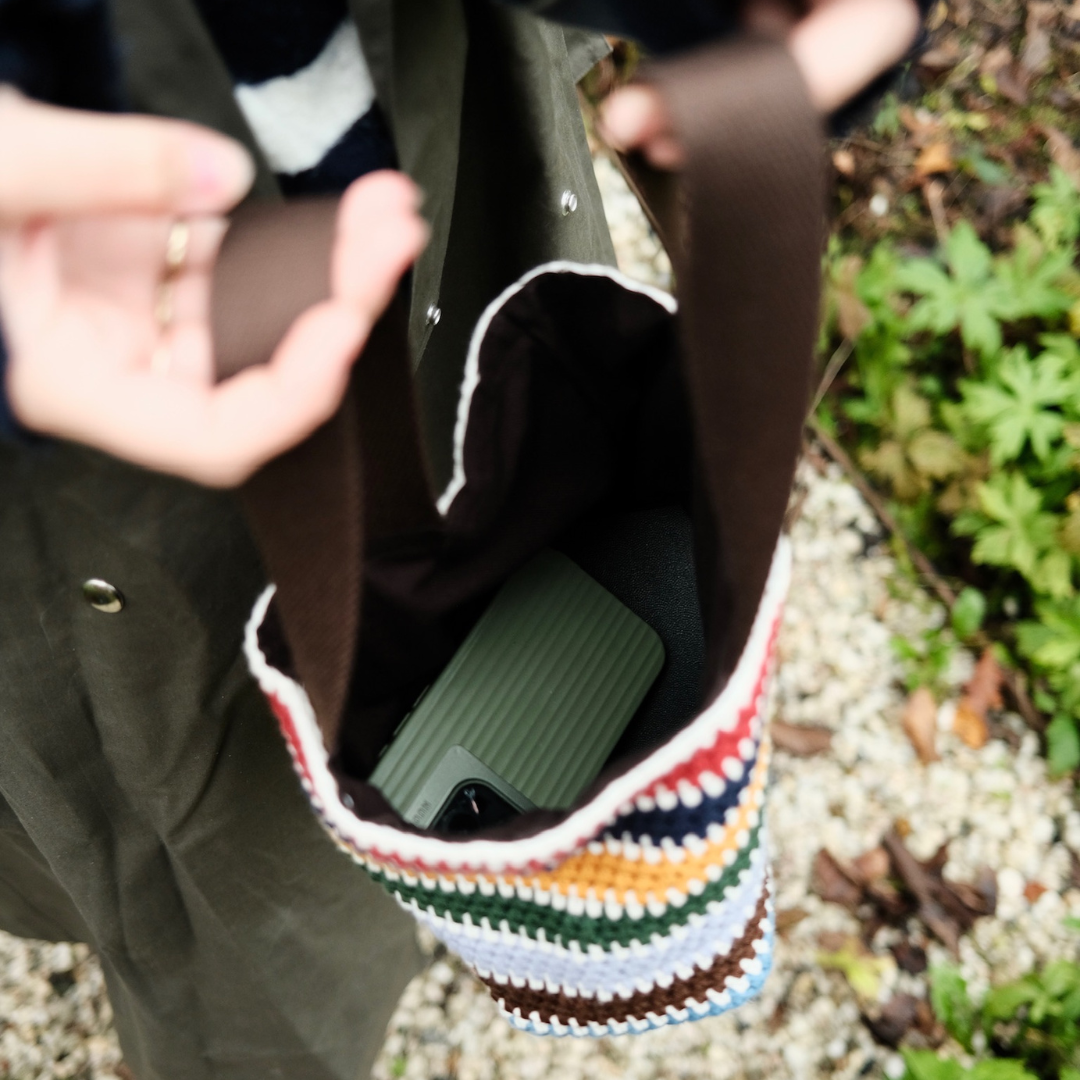Lizzie crochet mini shopper worn — small handcrafted bag daily essentials MARIE MARIE