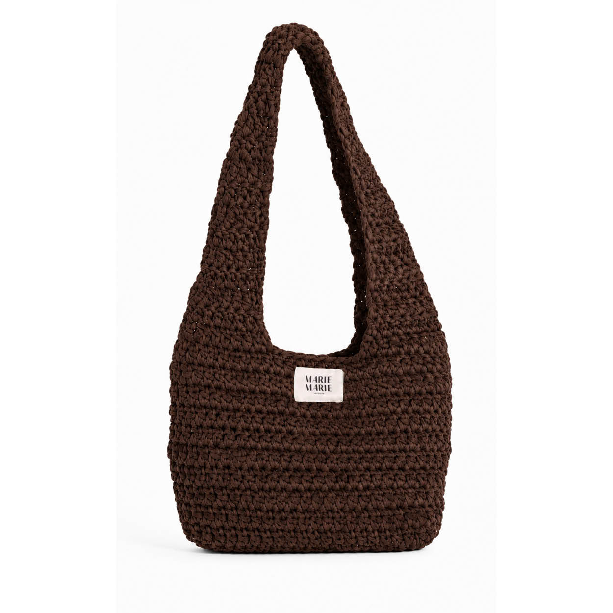 Chocolate Chunky Big Bag — handgemaakt oversized haakwerk in diep chocoladebruin van gerecycled T-shirt garen | MARIE MARIE Amsterdam