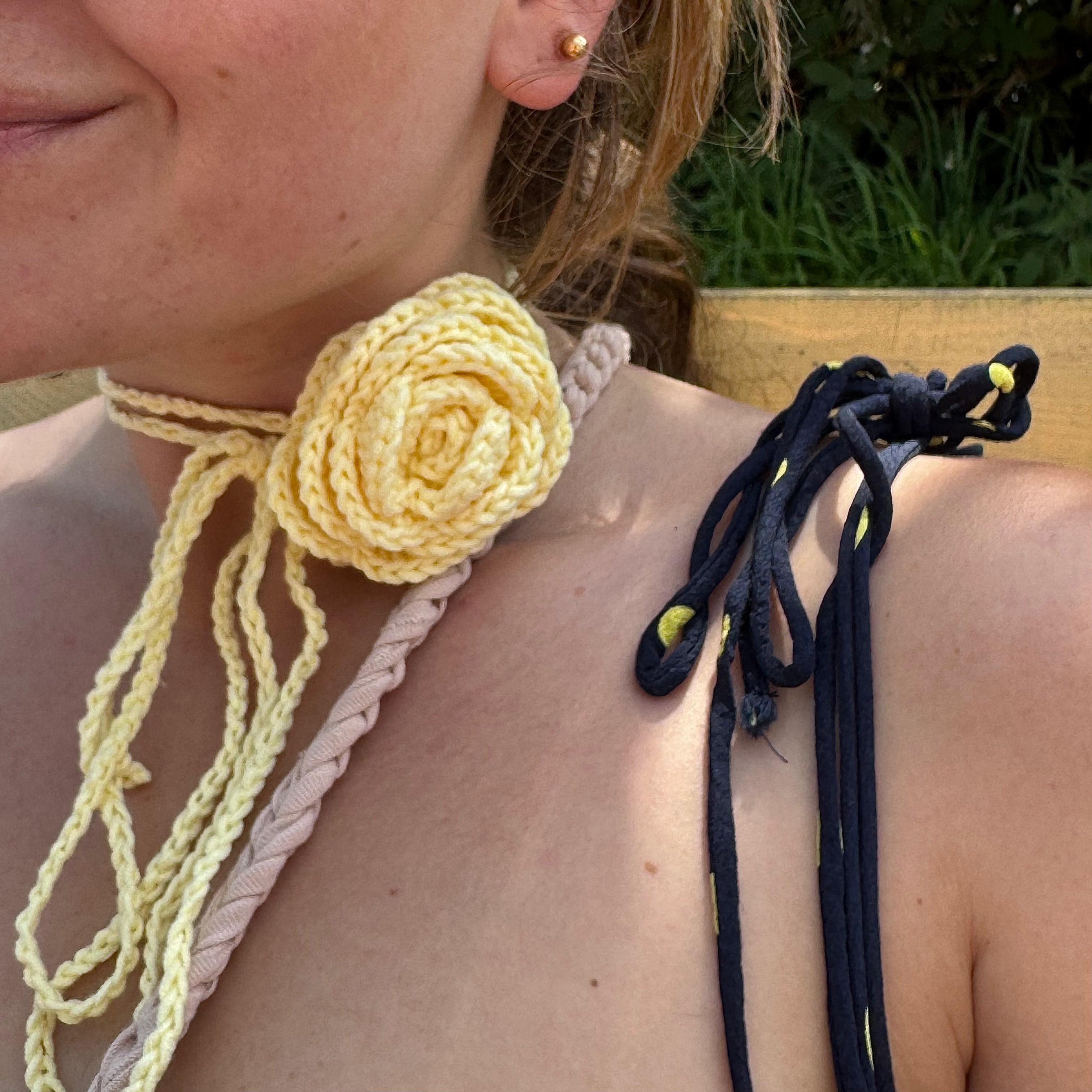 Crochet rose corsage yellow