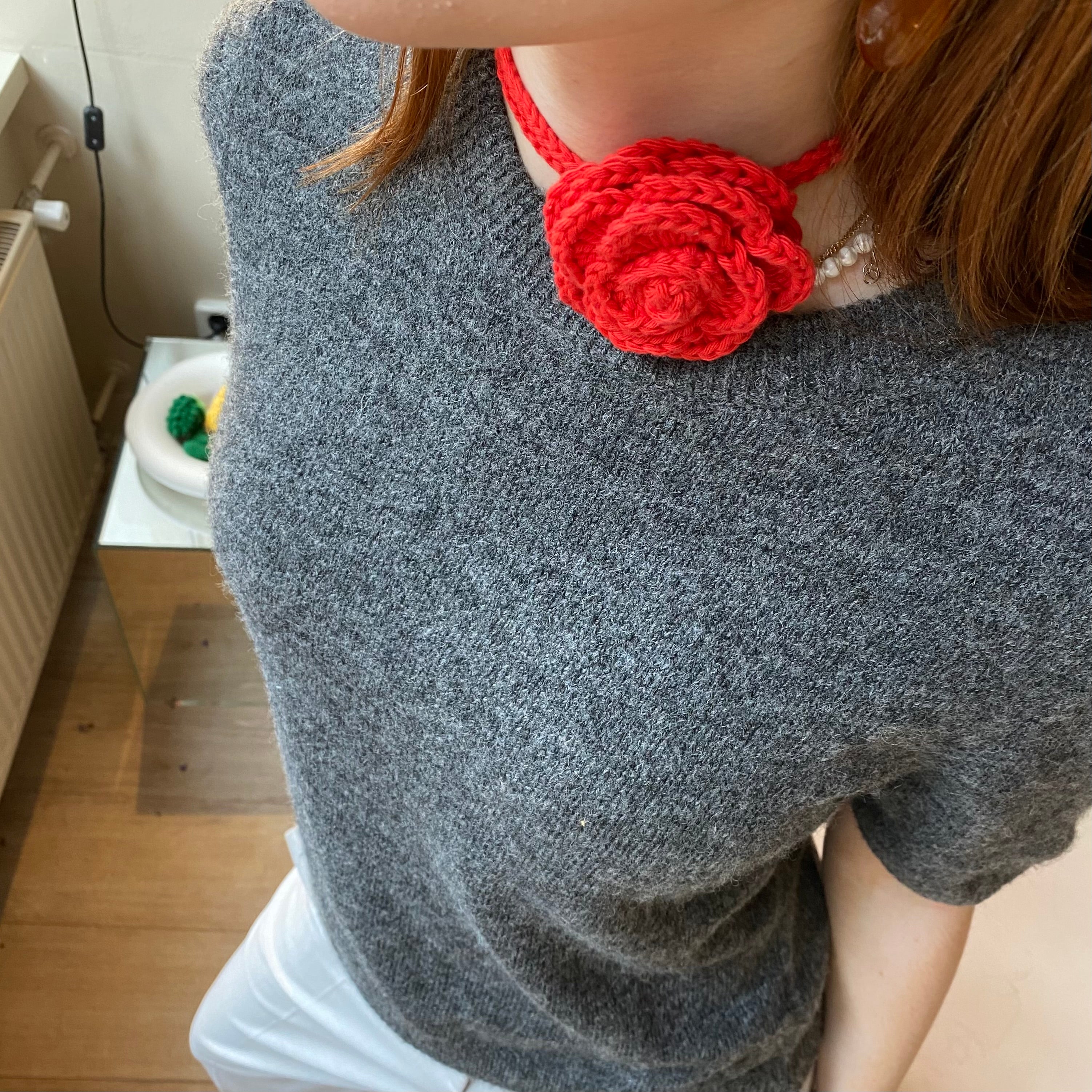 Crochet rose corsage red