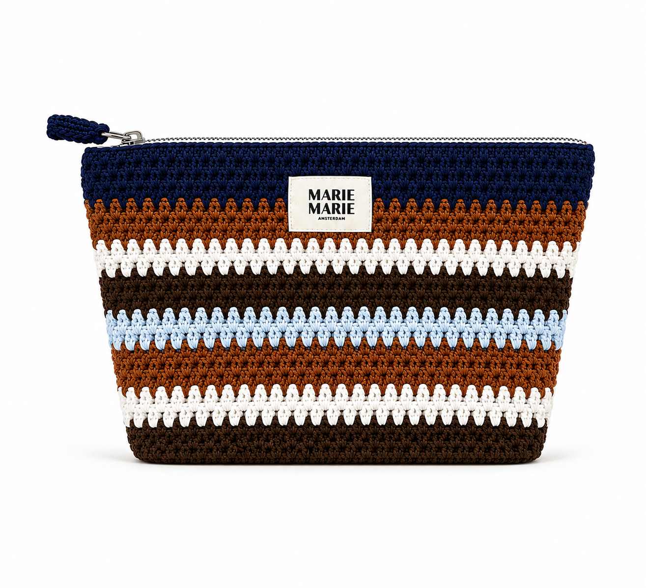 Macy crochet pouch large — front view winter colours striped | MARIE MARIE Amsterdam