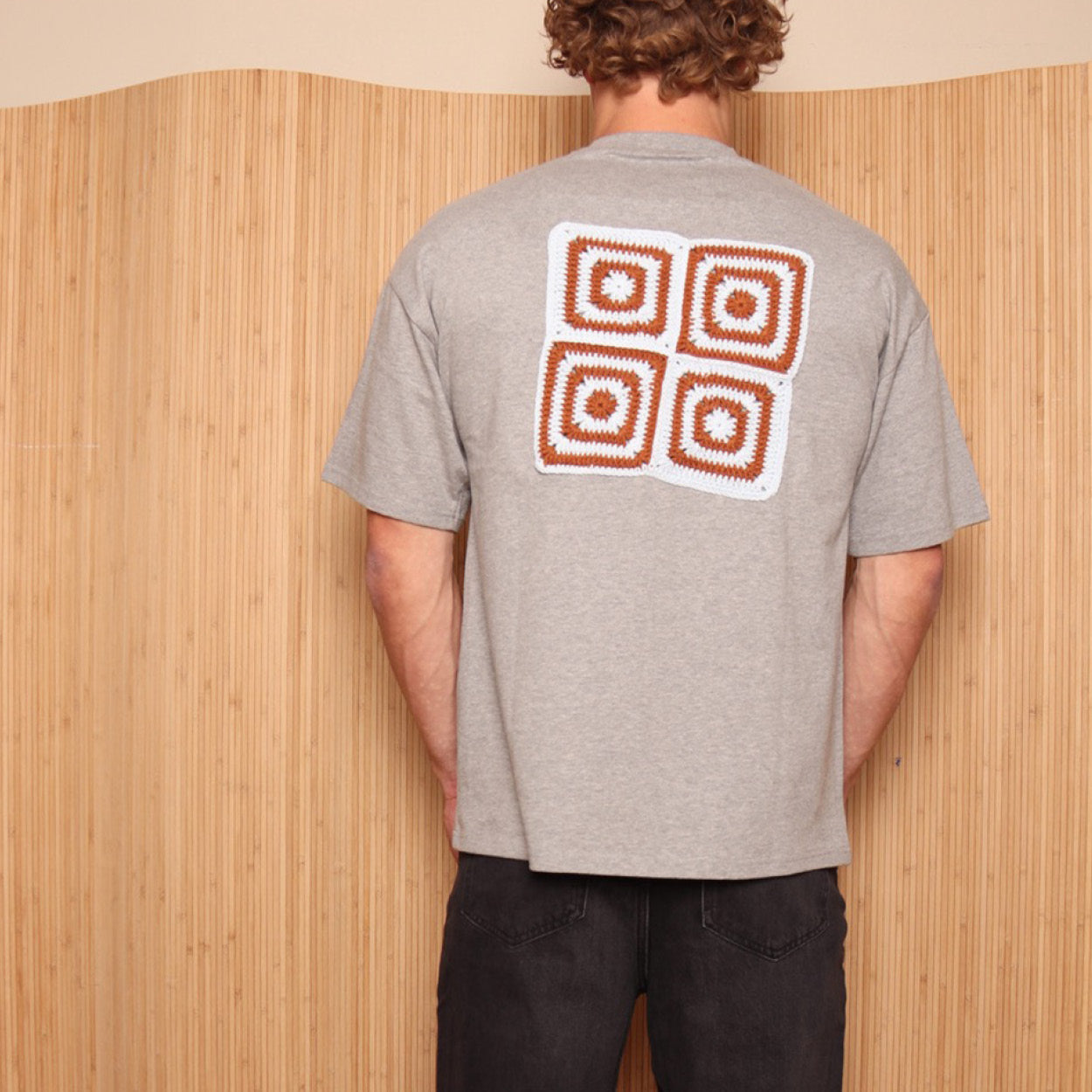 T-shirt crochet square back grey
